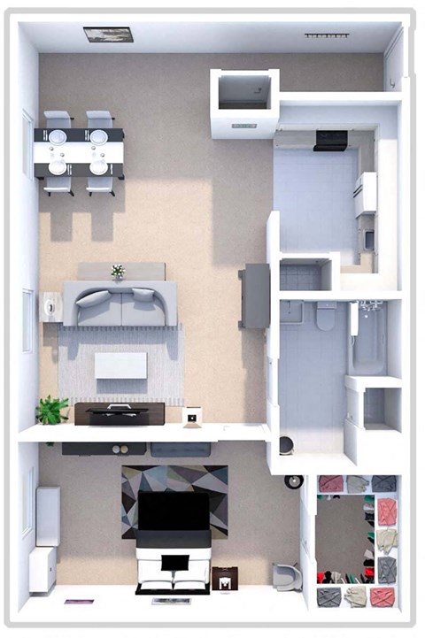Floor plan for 1 bed, 1 bath, 1000 sqft